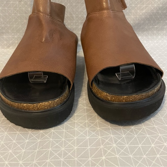 All Black Brown Leather Ankle Strap Covered Footbed Sandals 40 - Picture 3 of 8